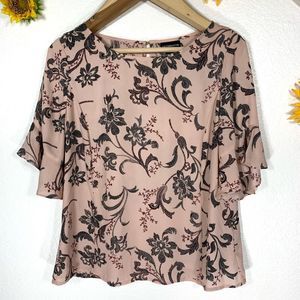 Liz Claiborne Career Floral Short Ruffle Sleeve Blouse Size Medium Women’s